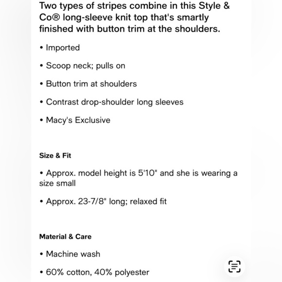 Style & Co. Long Sleeve Striped Button Trim Knit Top Tee Bashful Blue NWT XL - Picture 6 of 14